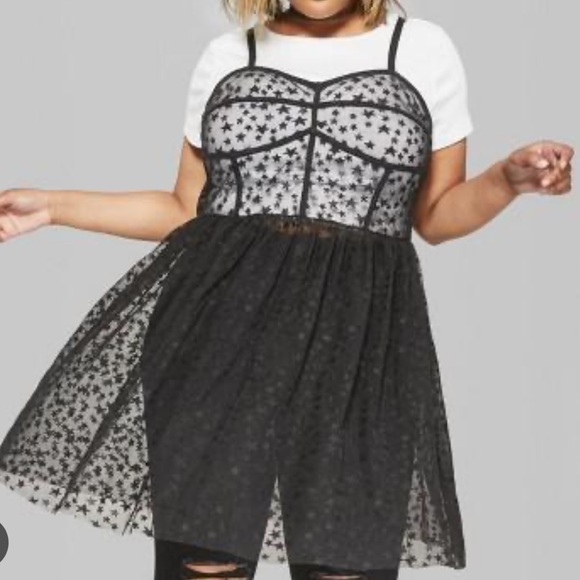 wild fable Dresses & Skirts - Wild Fable Strappy Sheer Star Print Mesh Dress